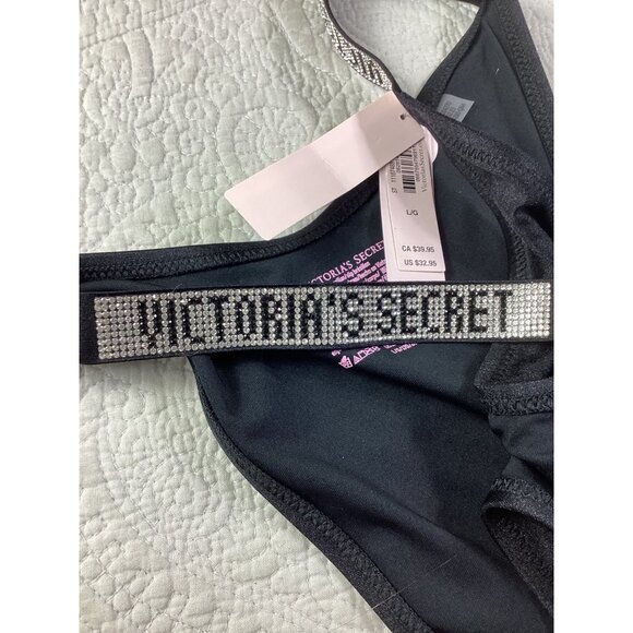 Victorias Secret Black Rhinestone Logo Brazilian Bikini Bottom*L*NWT*Retail $33 - Picture 6 of 8